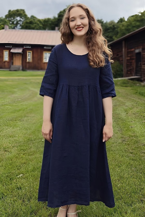 Pellavatehdas Nelma pellavamekko tummansininen