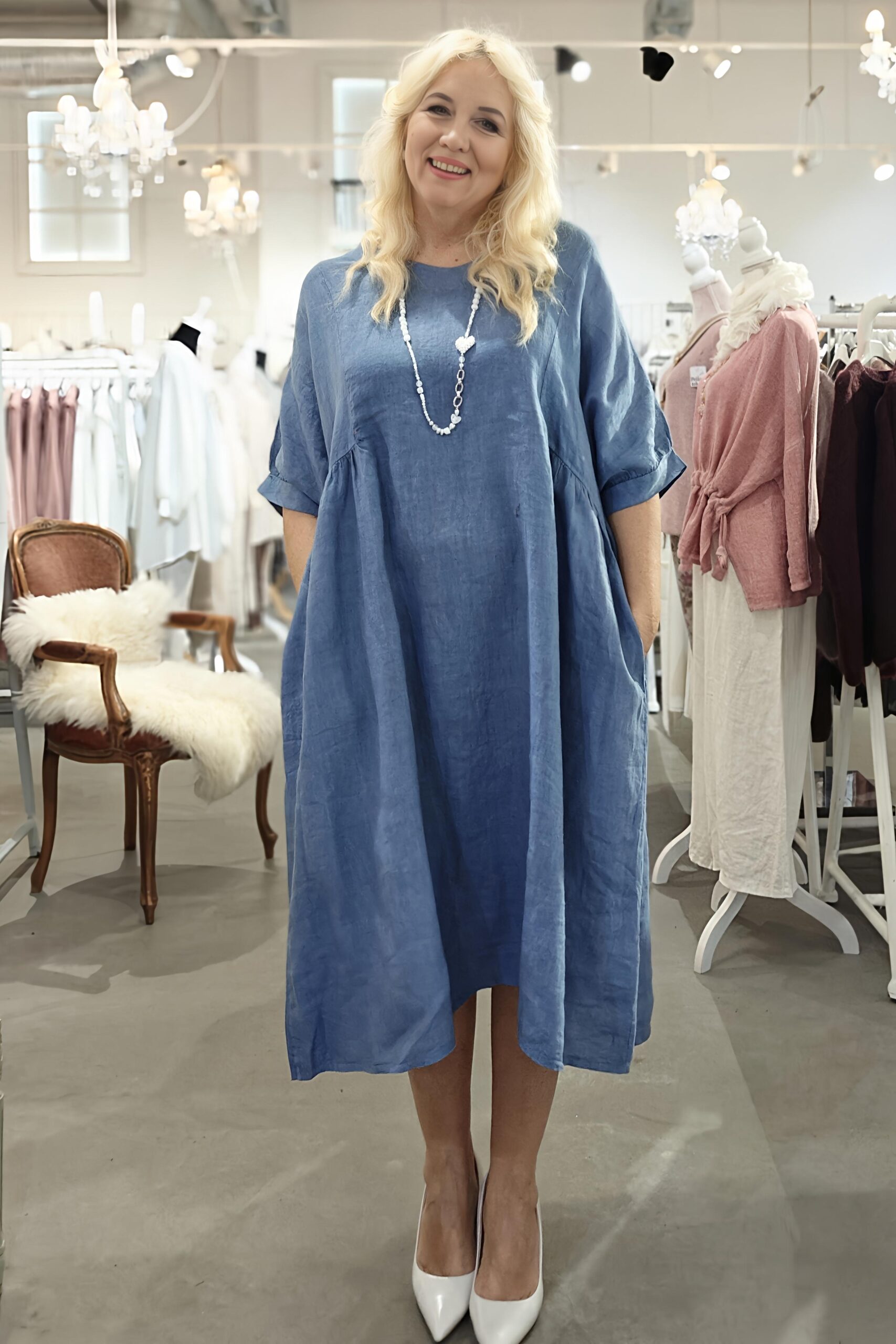 Magda pellavamekko, farkunsininen 48/52 - Image 5