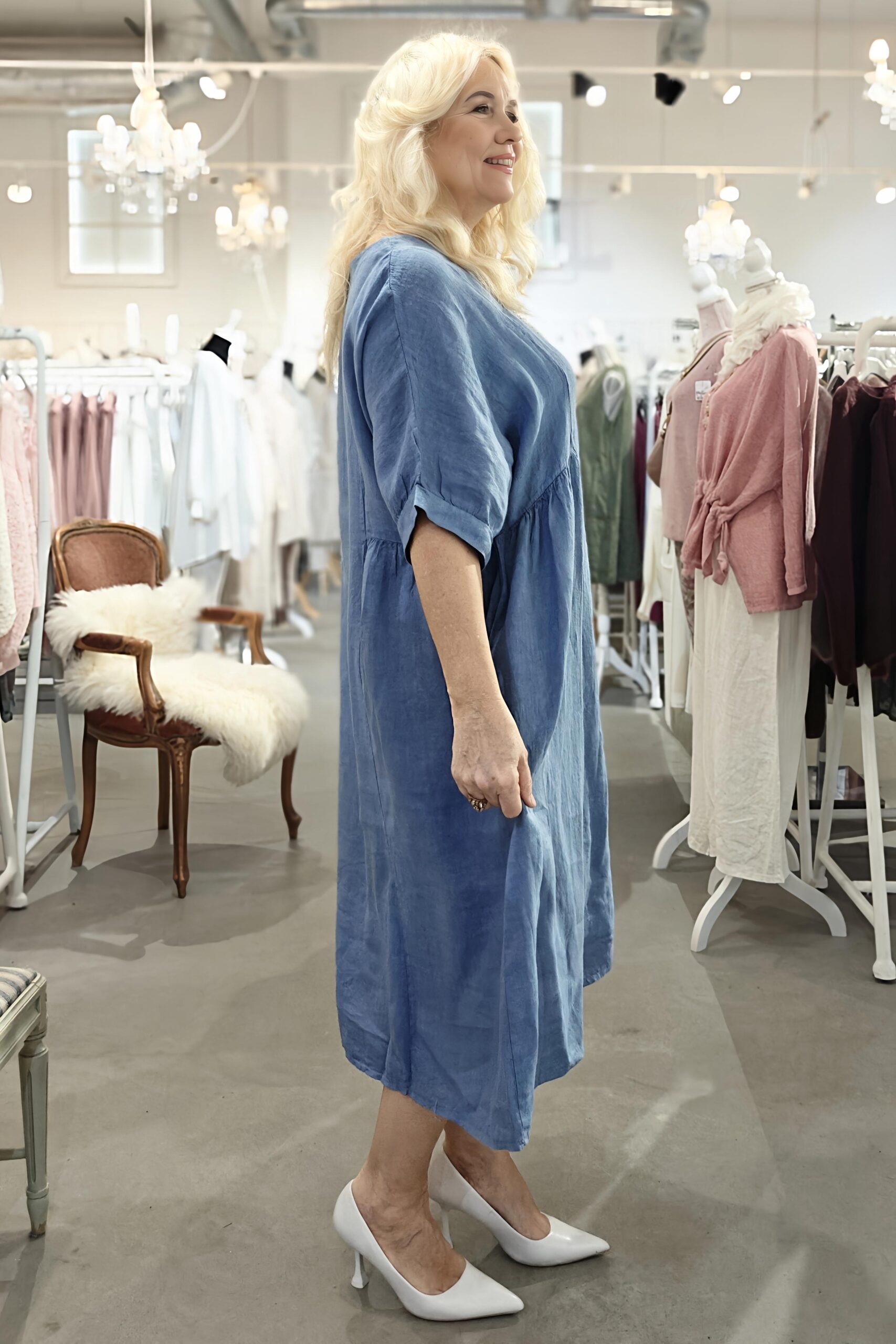 Pellavatehdas Magda pellavamekko sininen