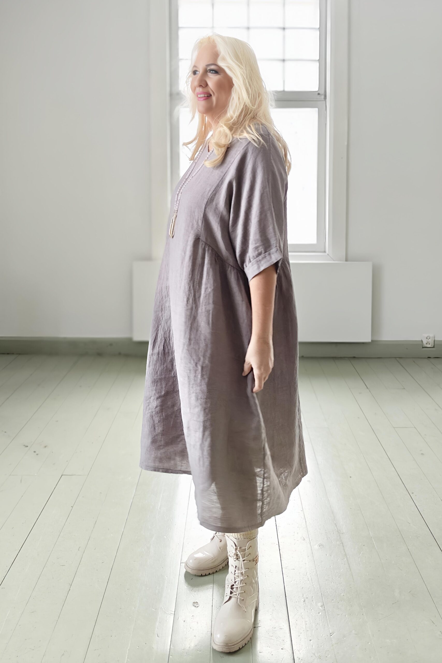 Magda pellavamekko, kyyhkysenruskea (taube) 48/52 - Image 3