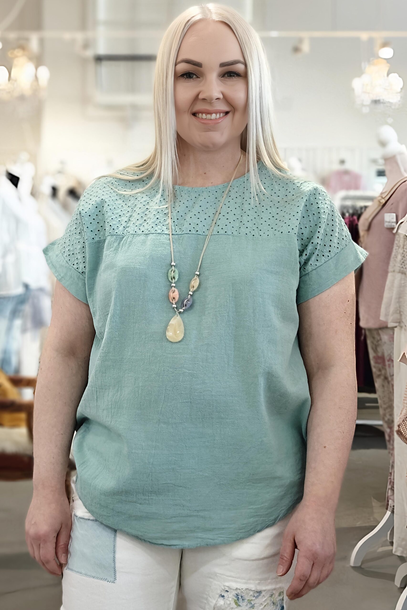 Pellavatehdas Hania puuvillapaita mintunvihreä