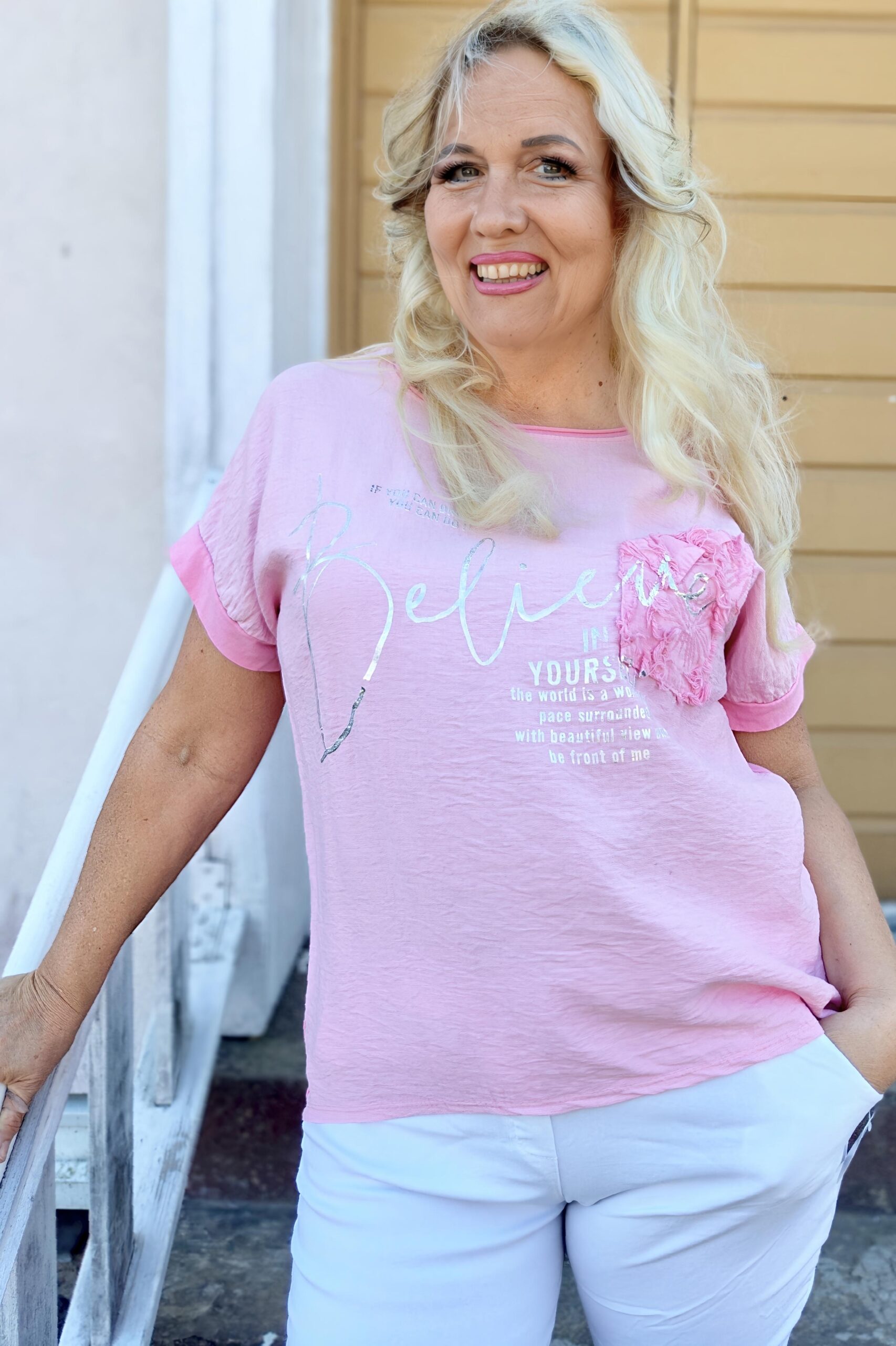 Pellavatehdas Believe paita vaaleanpunainen