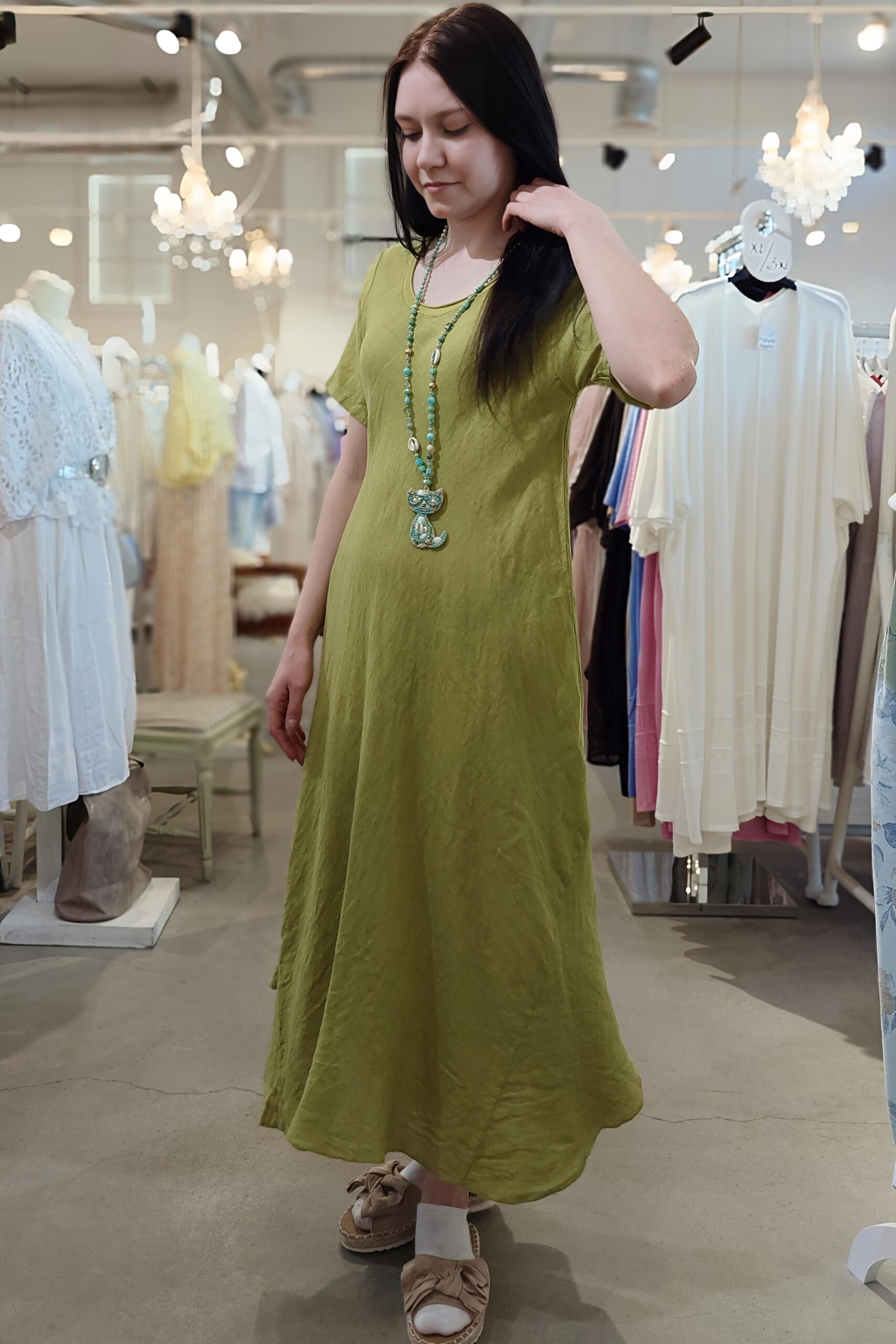 Pellavatehdas Cindy pellavamekko päärynänvihreä