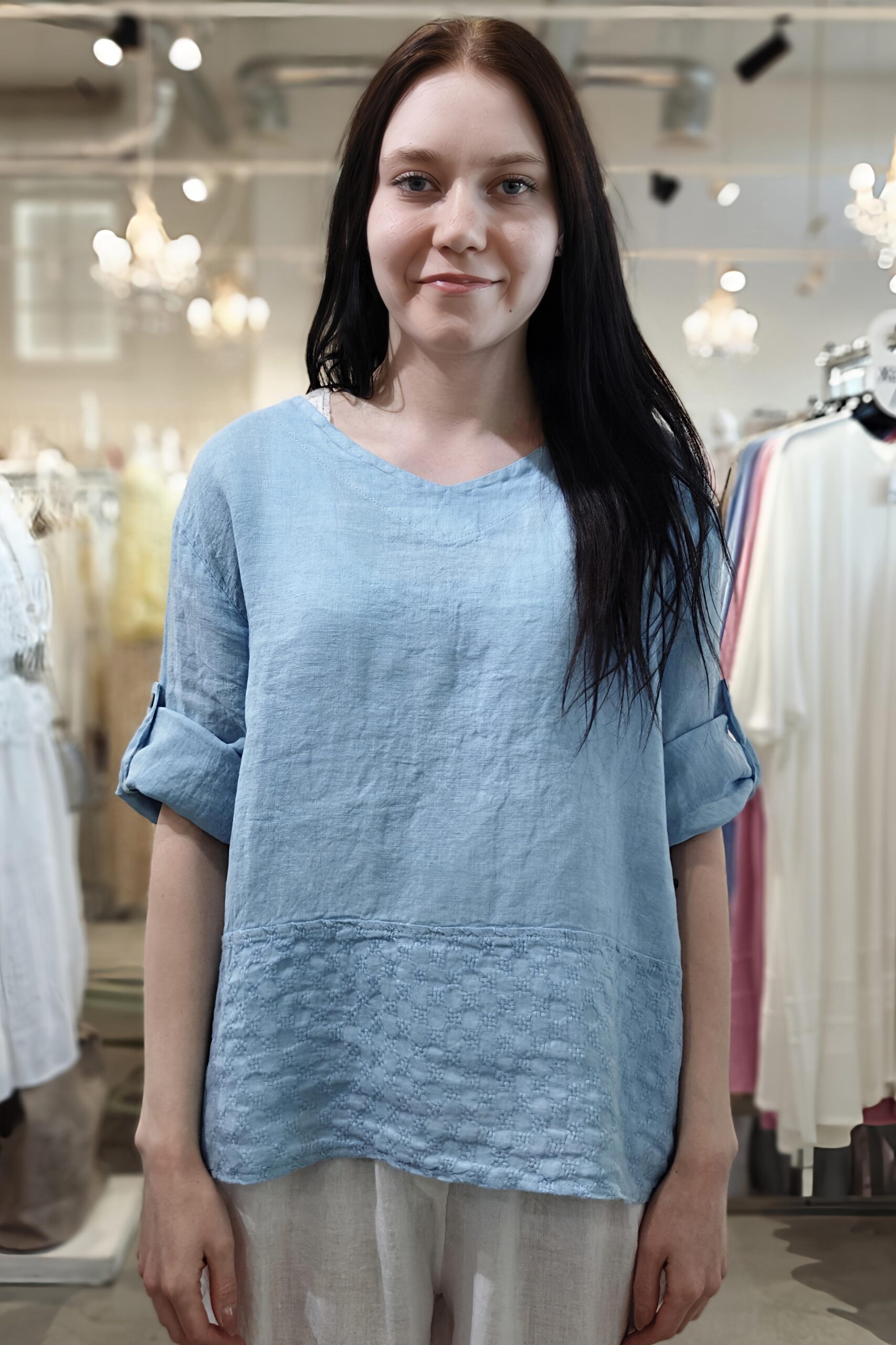 Pellavatehdas Sara pellavapaita vaaleansininen