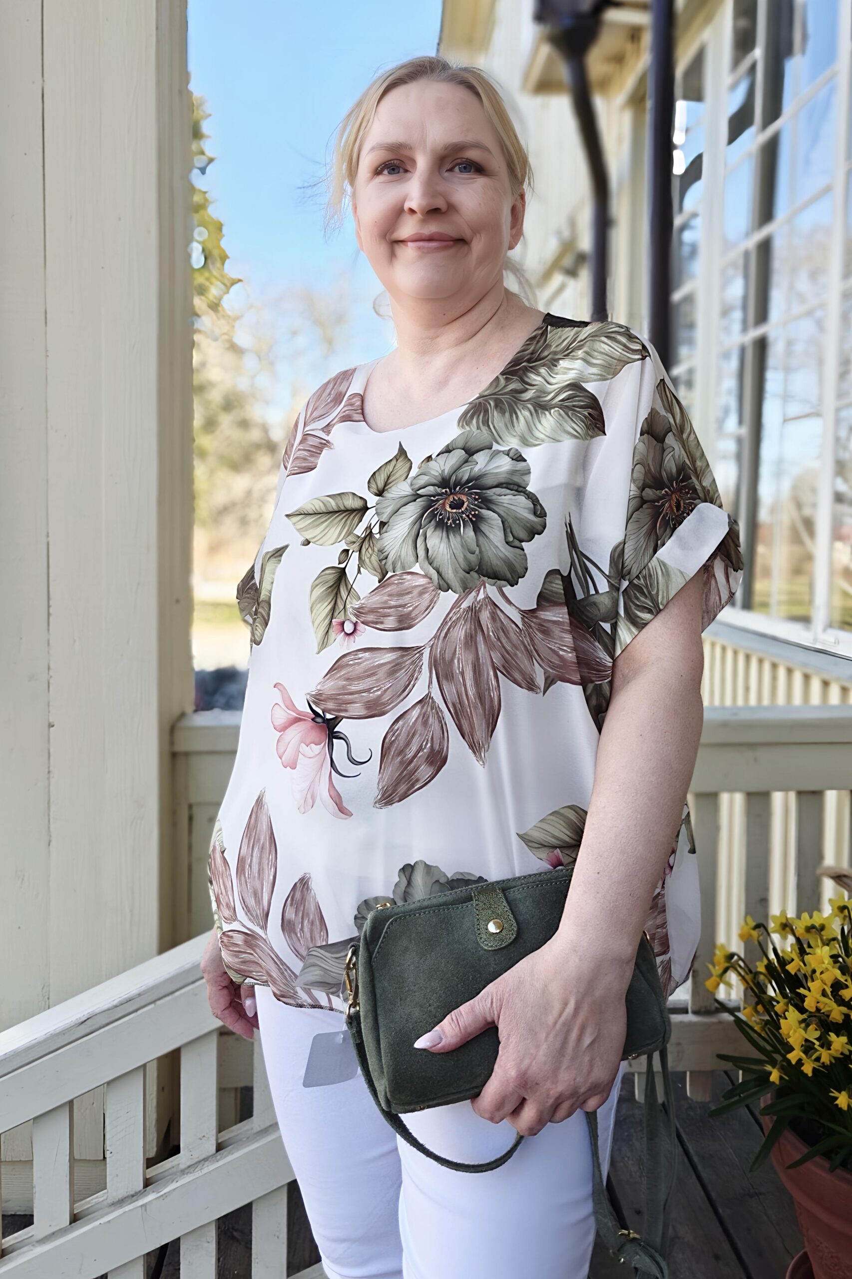 Pellavatehdas Claudia kukkapaita vihreäkukka