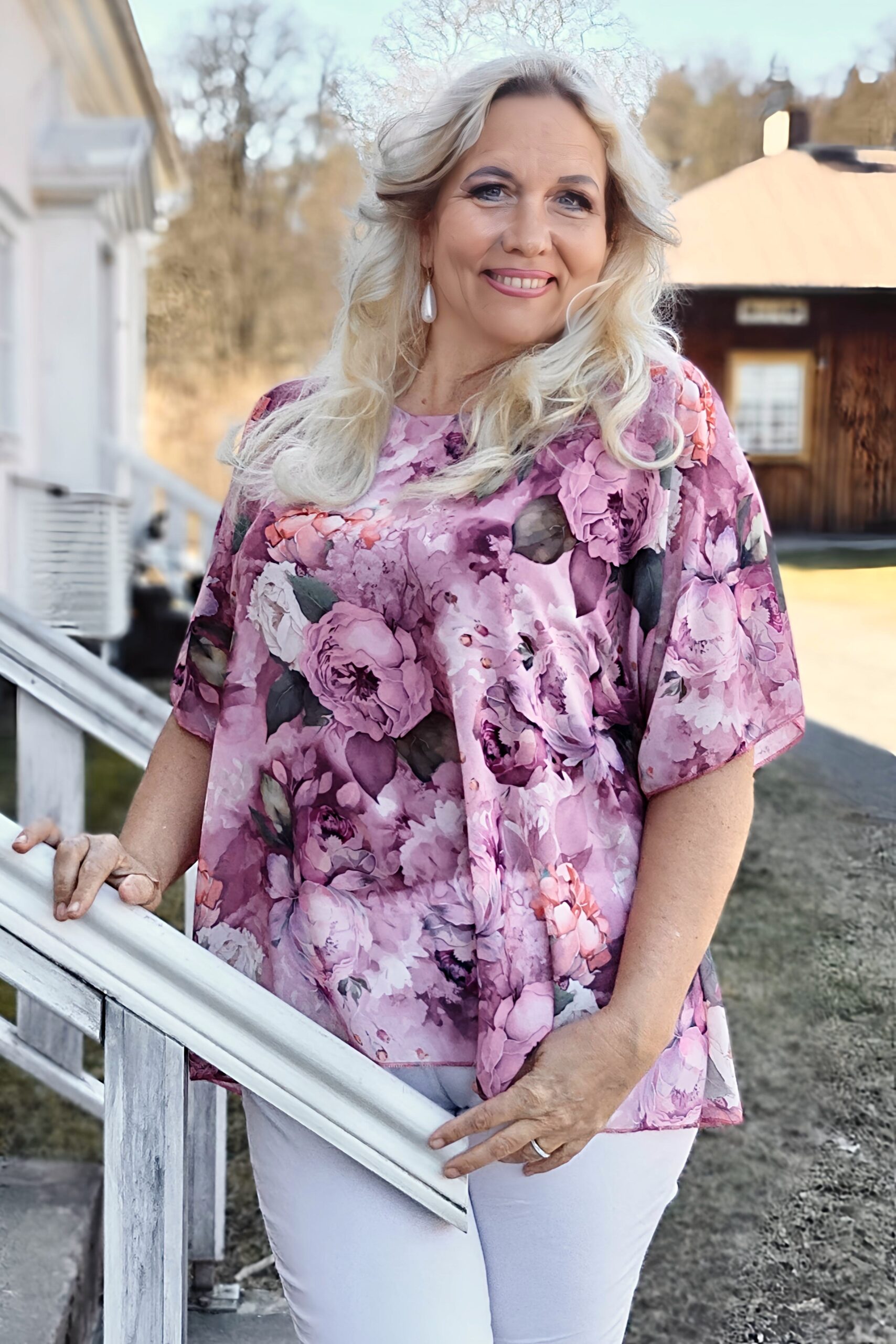 Pellavatehdas Fiorella kukkapaita roosa