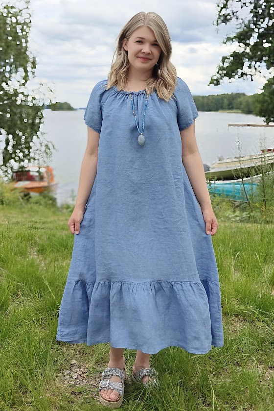 Pellavatehdas Kesäunelma pellavamekko farkunsininen