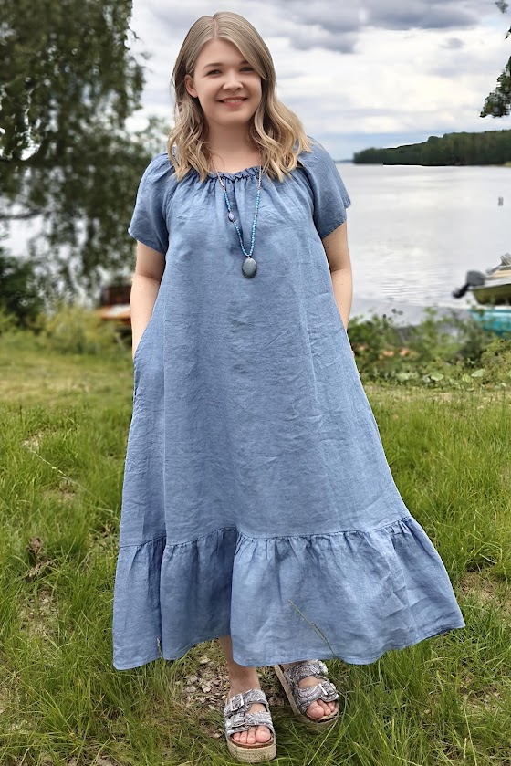 Pellavatehdas Kesäunelma pellavamekko farkunsininen