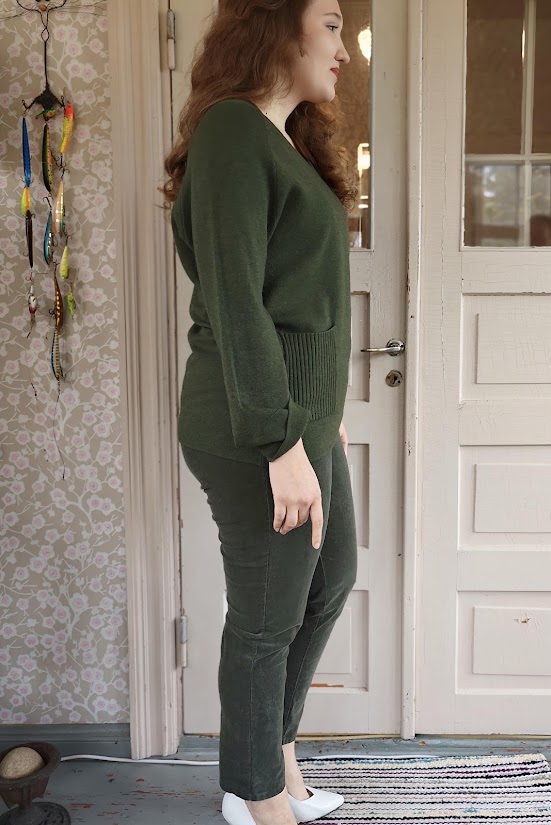 Pellavatehdas Pamela samettihousut vihreä