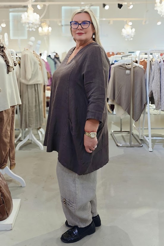 Tilda pellavatunika, suklaanruskea 52/56 - Image 3